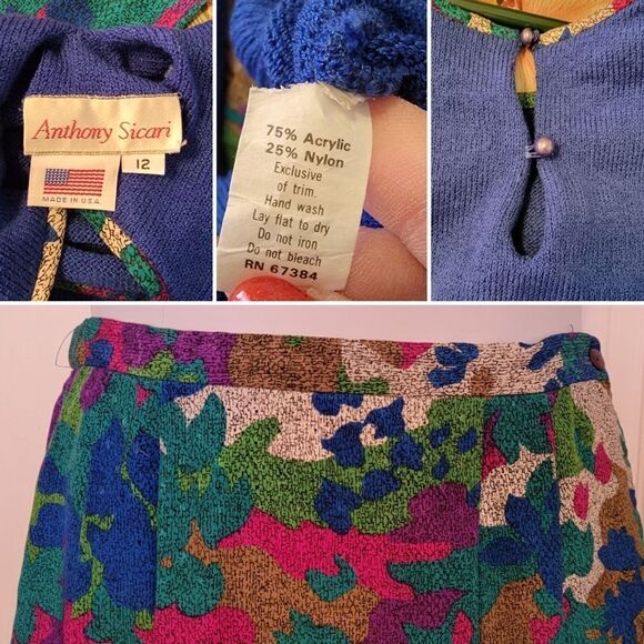 #302 Anthony Sicari- Blue Sweater, w Printed Tie & Skirt,size 12 - Picture 2 of 9